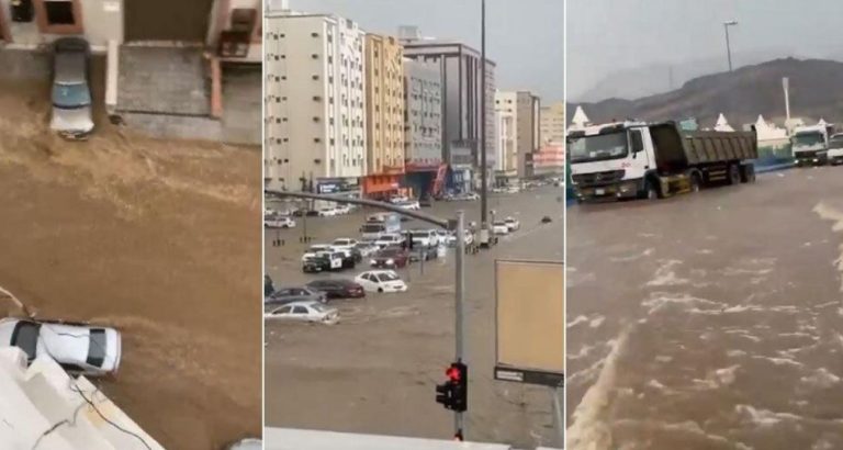 Meka goditet nga një stuhi e tmerrshme, uji bart pemë dhe makina