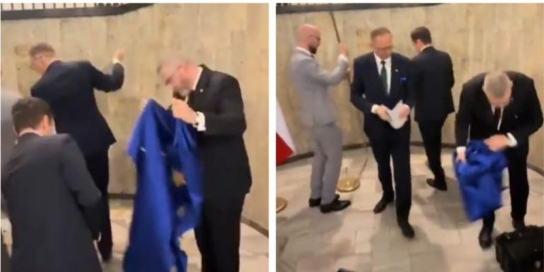 Evrodeputeti polak e djeg flamurin e Bashkimit Evropian