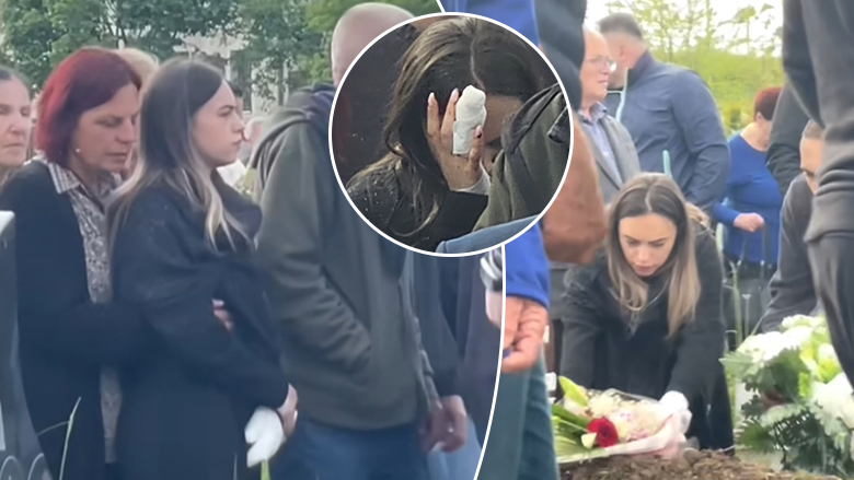 Publikohen pamje nga ceremonia e varrimit të stilistit Festim Isufi – bashkëshortja e tij shfaqet me plag në dorë