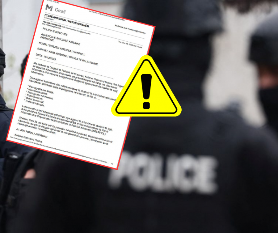 “Ftesë/arrestim i menjëhershëm”, ky është e-maili që po shqetëson qytetarët në emër të Policisë së Kosovës